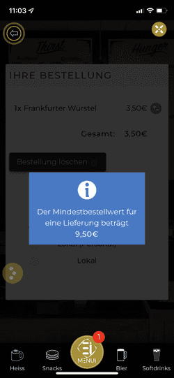 Mindestbestellwert für Lieferungen festlegen in digitaler Menükarte